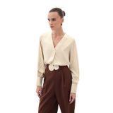 Sateen V Yaka Saten Bluz, 38, STN139KBL871, Bej, Kadın