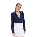 Sateen Vatkalı Saten Gömlek, 42, STN139KGO865, Lacivert, Kadın