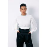 Sateen Yaka Aksesuarlı Bluz - EKRU