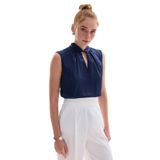 Sateen Yaka Detaylı Saten Bluz, 40, STN139KBL1138, Lacivert, Kadın