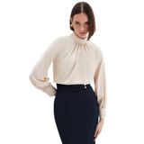 Sateen Yaka Detaylı Saten Bluz, 42, STN139KBL874, Bej, Kadın