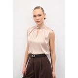 Sateen Yaka Detaylı Saten Bluz - Bej