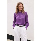 Sateen Yaka Detaylı Saten Bluz - Mor