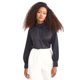 Sateen Yaka Detaylı Saten Bluz - Siyah