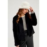 Sateen Yakasız Peluş Ceket - Siyah - 38