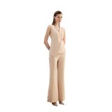 Sateen Yanları İnci Aksesuarlı Pantolon, 38, STN139KPA1926, Bej, Kadın