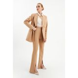 Sateen Yırtmaç Detaylı İspanyol Pantolon - Camel - 42