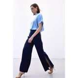 Sateen Yırtmaç Detaylı Saten Pantolon, 40, STN139KPA1014, Lacivert, Kadın