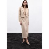 Sateen Yırtmaçlı Midi Etek - Bej - 42