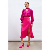 Sateen Yırtmaçlı Saten Etek - Fuşya - 38