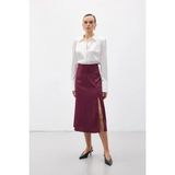 Sateen Yırtmaçlı Saten Etek - Mürdüm - 38