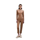Sateen Yüksek Bel Deri Pantolon, 38, STN139KPA1616, Camel, Kadın
