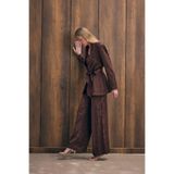 Sateen Yüksek Bel Desenli Pantolon, 38, STN139KPA1529, Kahve, Kadın