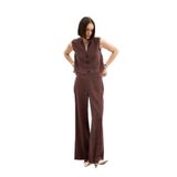 Sateen Yüksek Bel Keten Pantolon, 36, STN139KPA1803, Kahve, Kadın