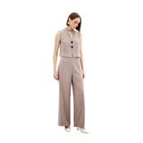 Sateen Yüksek Bel Keten Pantolon, 38, STN139KPA1803, Vizon, Kadın