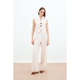 Sateen Yüksek Bel Keten Pantolon, 40, STN139KPA1803, Taş, Kadın