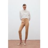 Sateen Yüksek bel pantolon - CAMEL