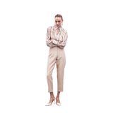 Sateen Yüksek Bel Pensli Pantolon, 38, STN139KPA1204, Bej, Kadın