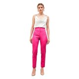 Sateen Yüksek Bel Pensli Pantolon, 42, STN139KPA2025, Fuşya, Kadın