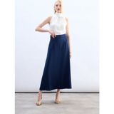 Sateen Yüksek Bel Saten Etek - Lacivert - 42