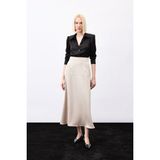 Sateen Yüksek Bel Saten Etek - Vizon - 40