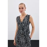 Sateen Zebra Desen Kısa Yelek, 36, STN139KYE1606, Siyah, Kadın