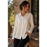 Sateen Zebra Desen Klasik Saten Gömlek Kadın - 38 - Ekru
