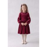 Saten Bordo Boyun Fırfır Detaylı kız çocuk, özel gün, doğum günü elbise | Kadife