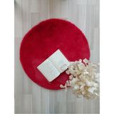 Saten Halı Yuvarlak Tavşan Tüyü Peluş Süet Tabanlı Ultra Yumuşak Yıkanabilir Post Kırmızı Renk - 80 x 80 cm