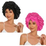 Saten İpek Bonnet Saç Bonesi Uyku Için Uyku Kapağı, Kadınlar Için Siyah Bonnet Kıvırcık Saç, Kravat Bandı Duş Başlığı Ile Çift Katmanlı Bonnet