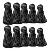 Saten Kumaş Durag Bandana, Siyah, 10'lu Paket, Unisex Kafa Bandı