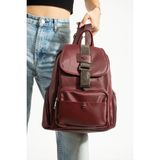 Saten Kumaş Kadın Sırt Çantası 33*23 cm Yağmur Itici Kumaş Mega Bag Kapaklı Taşlı Model - 33 x 23 cm - Bordo