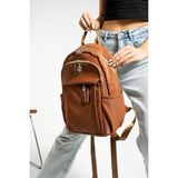 Saten Kumaş Kadın Sırt Çantası 38*28 cm Yağmur Itici Kumaş Mega Bag Günlük Kullanıma Uygun - 38 x 28 cm - Taba