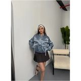 Saten Mavi Renk Vintage Mont