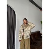 Saten Metalik Gold Renk Vintage Ceket