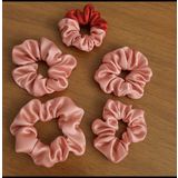 Saten Saç Tokası, 5'li Set, Parlak renklerde, Lastikli Scrunchie, Nişan, Düğün, Kına Gecesi,Doğum Günü Hediyesi (Pudra)