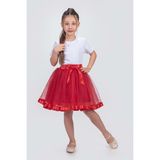 Saten Şeritli Tütü Kız Çocuk Etek M00728 - Kırmızı - 7 Yaş
