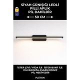 SatışMax Modern Kablosuz Tak Çalıştır Ledli Pilli Aplik Banyo Tablo Ayna Aydınlatma (50CM) Siyah Pil Dahildir