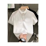 SATIYU BUTİK Erkek Polo Yaka Tişört Düğmeli Pike Düz T-Shirt - Beyaz