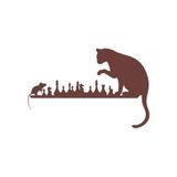 Satranç Oynayan Kedi Fare Araba Sticker 17X17 Cm Kahverengi