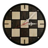 Satranç Tahtası Tasarımlı Ahşap Duvar Saati, 30 cm Geometrik Ahşap Sanatı, Sessiz Retro Modern Dekor