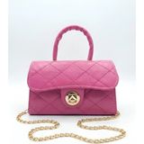 Satuna Parlak Kapitone Mini Çanta – Astar Detaylı – Zincir Askılı Kadın El ve Omuz Çantası (19X12 Cm) - 19 x 12 cm - Koyu Pembe