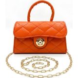Satuna Parlak Kapitone Mini Çanta – Astar Detaylı – Zincir Askılı Kadın El ve Omuz Çantası (19X12 Cm) - 19 x 12 cm - Turuncu