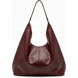 Satuna Yumuşak Dokulu Kadın Hobo Salaş Omuz Çantası - Büyük Boy Dikiş Detaylı Çanta - Bordo