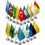 Satürn 17'li Eski Türk Devletleri Masa Bayrakları Seti - 17 Krom Direk + 17 Bayrak - Renkli