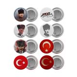 Satürn Atatürk ve Türk Bayrağı Çanta Rozeti Seti 8 Adet En Büyük Boy 5.8cm Iğneli Broş