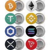Satürn Bitcoin Kripto Paralar Çanta Rozeti Seti 8 Adet En Büyük Boy 5.8cm Iğneli Broş - Renkli