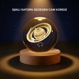 Satürn Desenli Kristal Küre LED Gece Lambası Ahşap Standlı - Lisinya