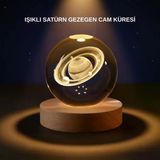 Satürn Desenli Kristal Küre Led Gece Lambası Ahşap Standlı P109170s2627