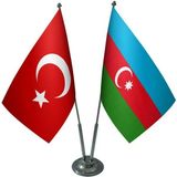 Satürn Design Masaüstü Azerbaycan Bayrağı Türk Bayrağı İkili Krom Direk Masa Bayrak Seti